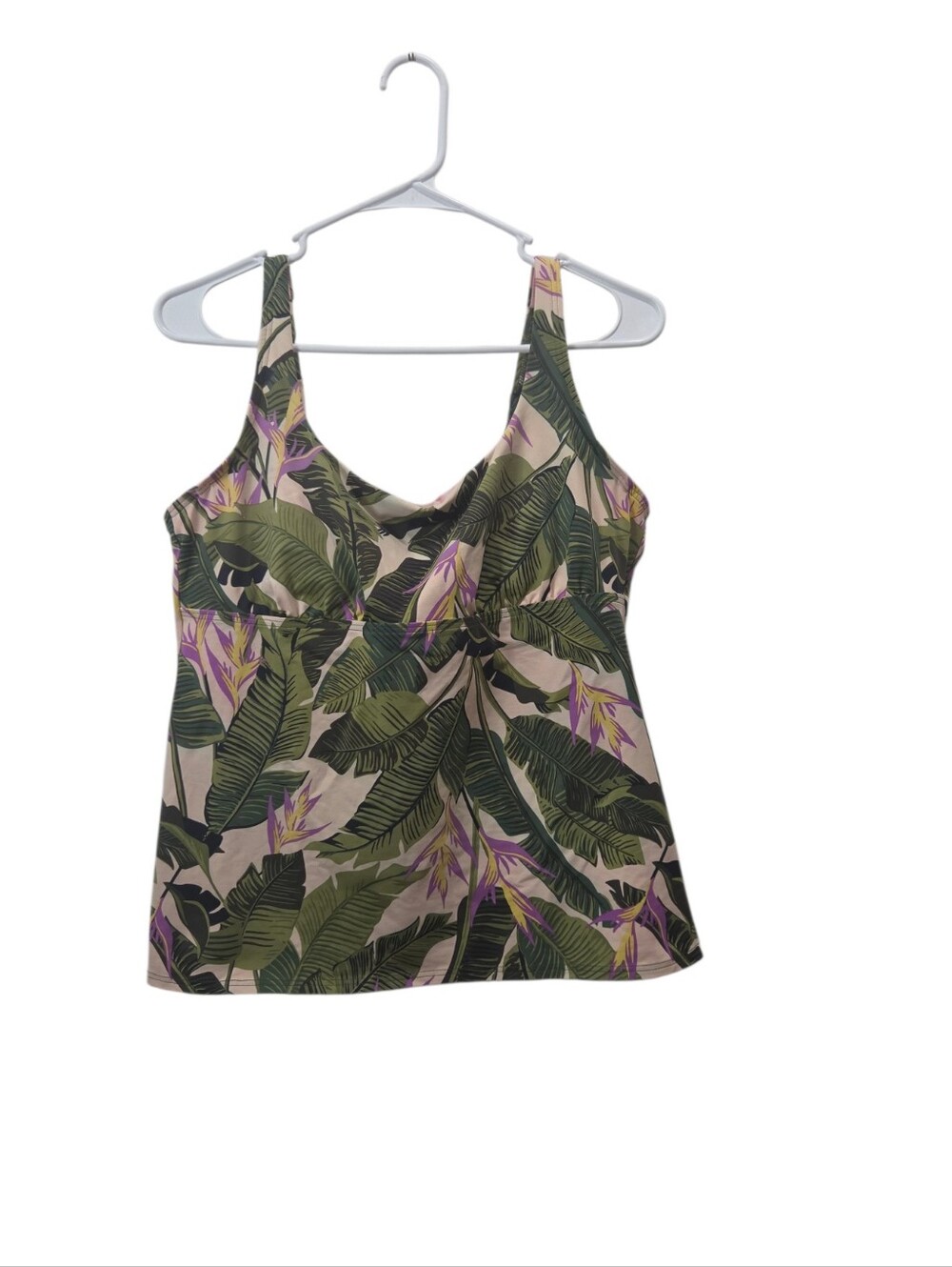 Lands' End Tankini Swim Top 14 Tropical Palm Bird of Paradise Underwire Pink